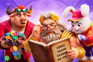 Três personagens animados com livro de cassino ao vivo no guia de cassino online para iniciantes