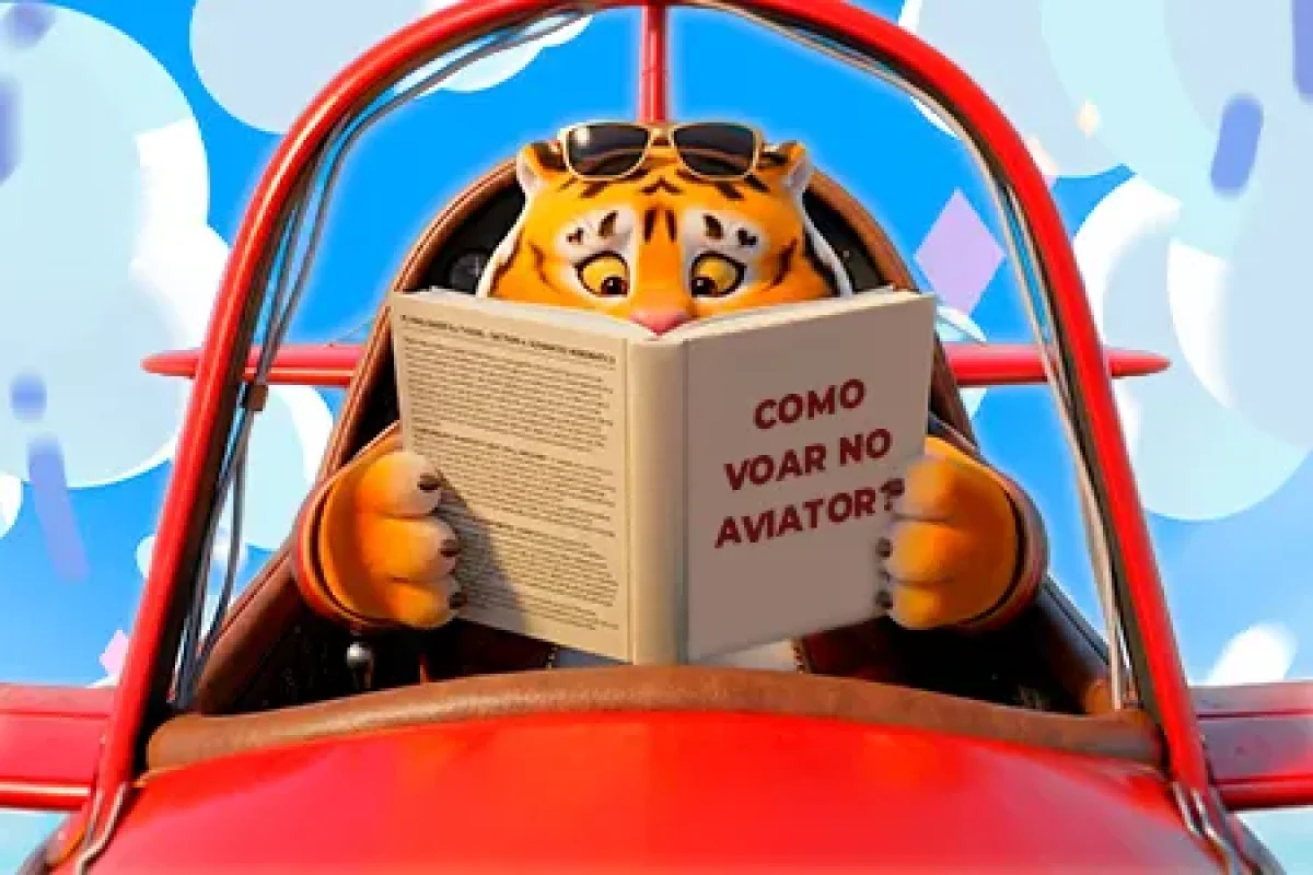 Personagem tigre pilotando avião vermelho lendo manual sobre como jogar Aviator com segurança