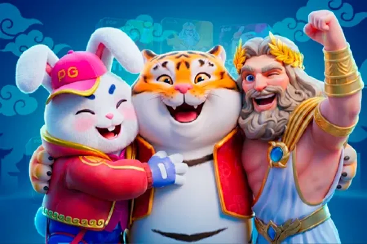 Personagens Fortune Rabbit Fortune Tiger e Zeus posando juntos representando os melhores slots da 4Play